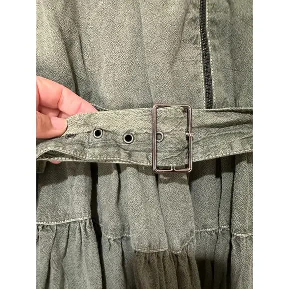 Free People Hampton Belted Mini Dress Crystal Kelp Cotton Size Medium NWOT Chic Mini